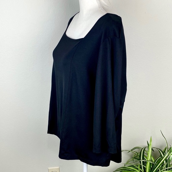Susan Graver, Plus Size 1X Black Blouse Square Neckline Stretchy EUC - Picture 6 of 9